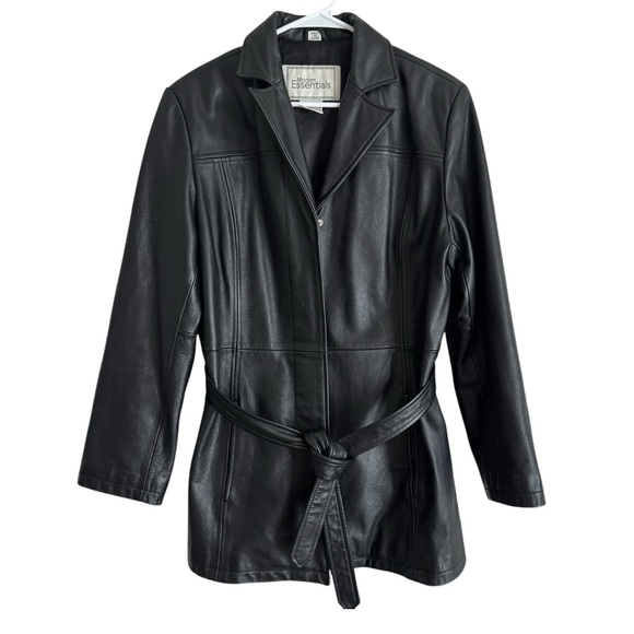 Vintage Jackets & Blazers - Vintage 90's Modern Essentials Genuine Leather Black Zip Up Belted Blazer Jacket